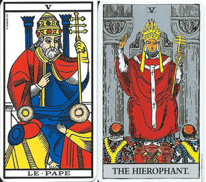 Tarot de Marseille et Rider Waite Smith Tarot, le Pape / the Hierophant