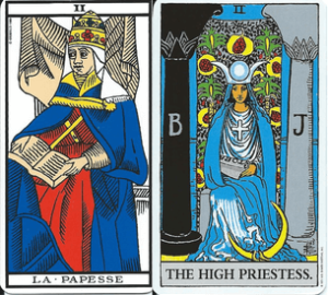 Tarot de Marseille et Rider Waite Smith Tarot, la Papesse / the High Priestess