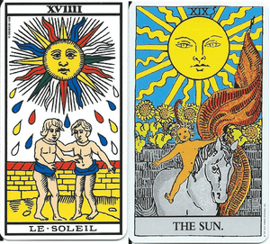 Tarot de Marseille et Rider Waite Smith Tarot, le Soleil / the Sun