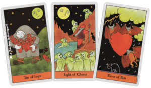 Le Chaudron de Morrigann: The Halloween Tarot (Ten of Imps, Eight of Ghosts, Three of Bats)